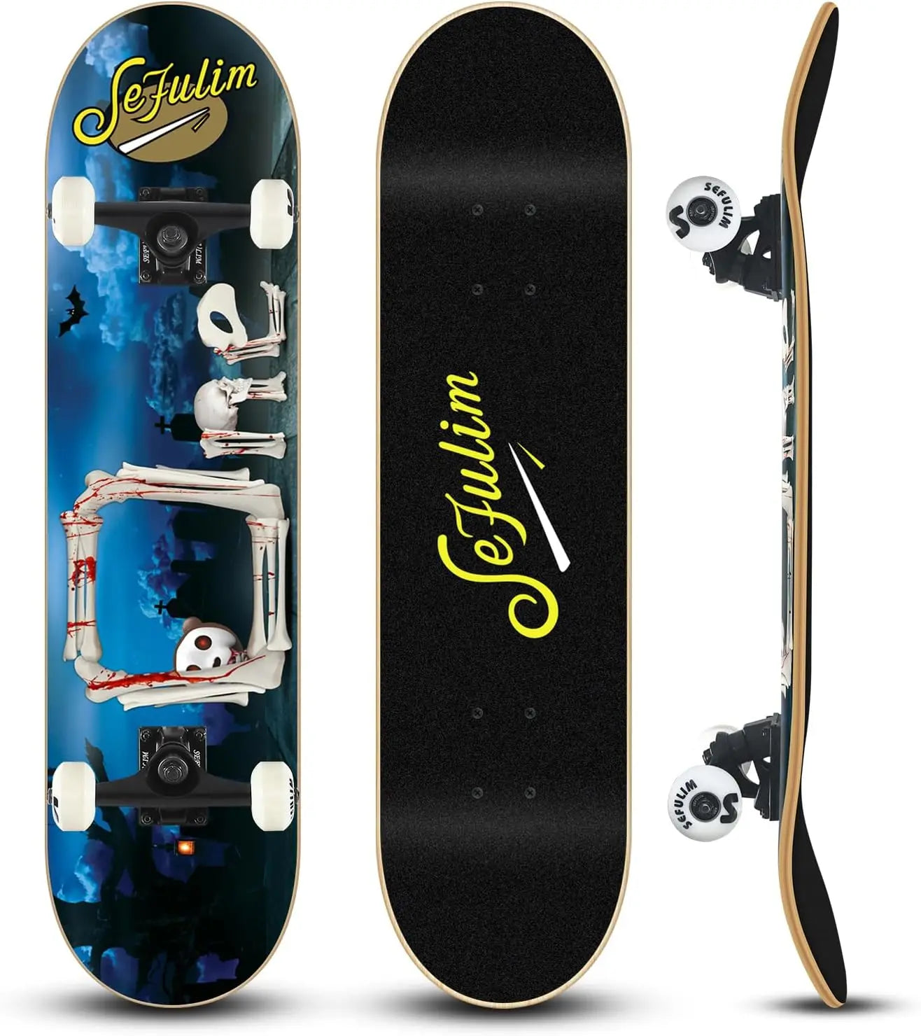 Skull Double Kick Deck Concave Cruiser Trick Skateboard