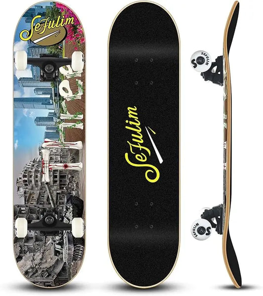 Skull 3 Double Kick Deck Concave Cruiser Trick Skateboard